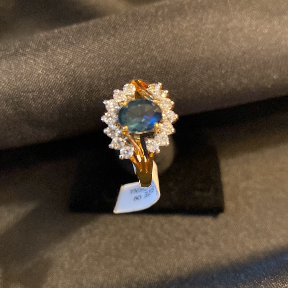 KAS FX Sapphire & 14 CZ Gold Ring Size 9 BNIB